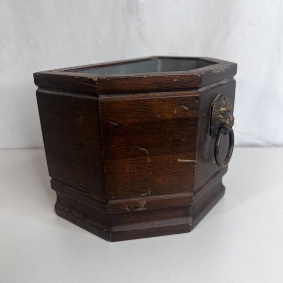 Antique Plantar Cachepot Lions Head & Ring Regency Flower Pot Inlaid Edwardian - Picture 2 of 9